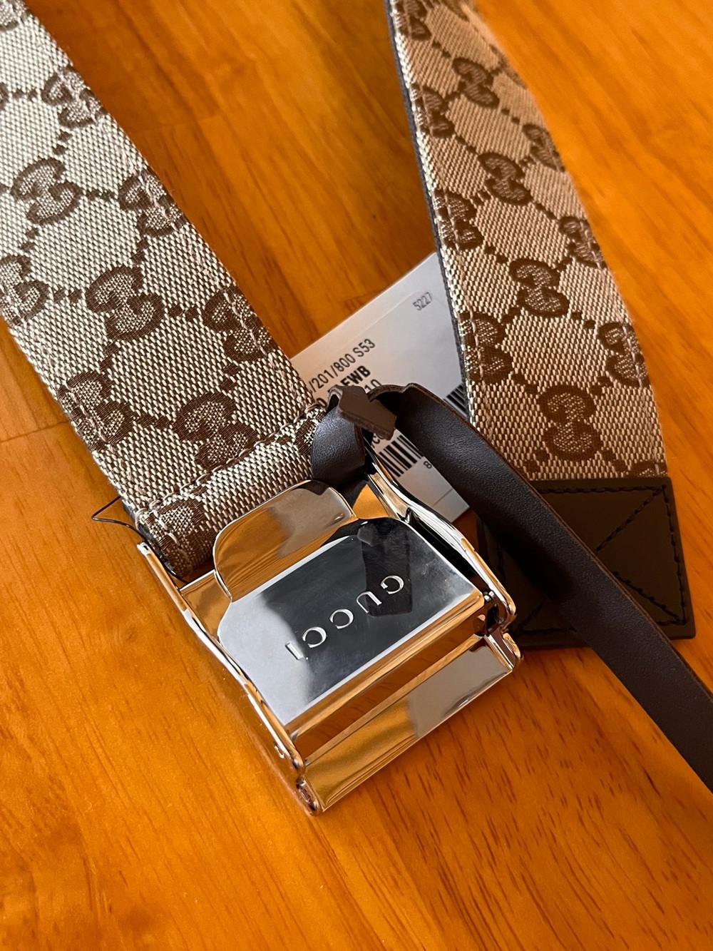 GUCCI Belt With Lift Buckle Beige & Brown GG Canvas